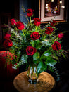 One dozen red rose flower arrangement from The Flower Cart